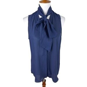 NWT PARKER Sleeveless Blouse Neck Bow Top Navy Size‎ Large Office Work Brunch
